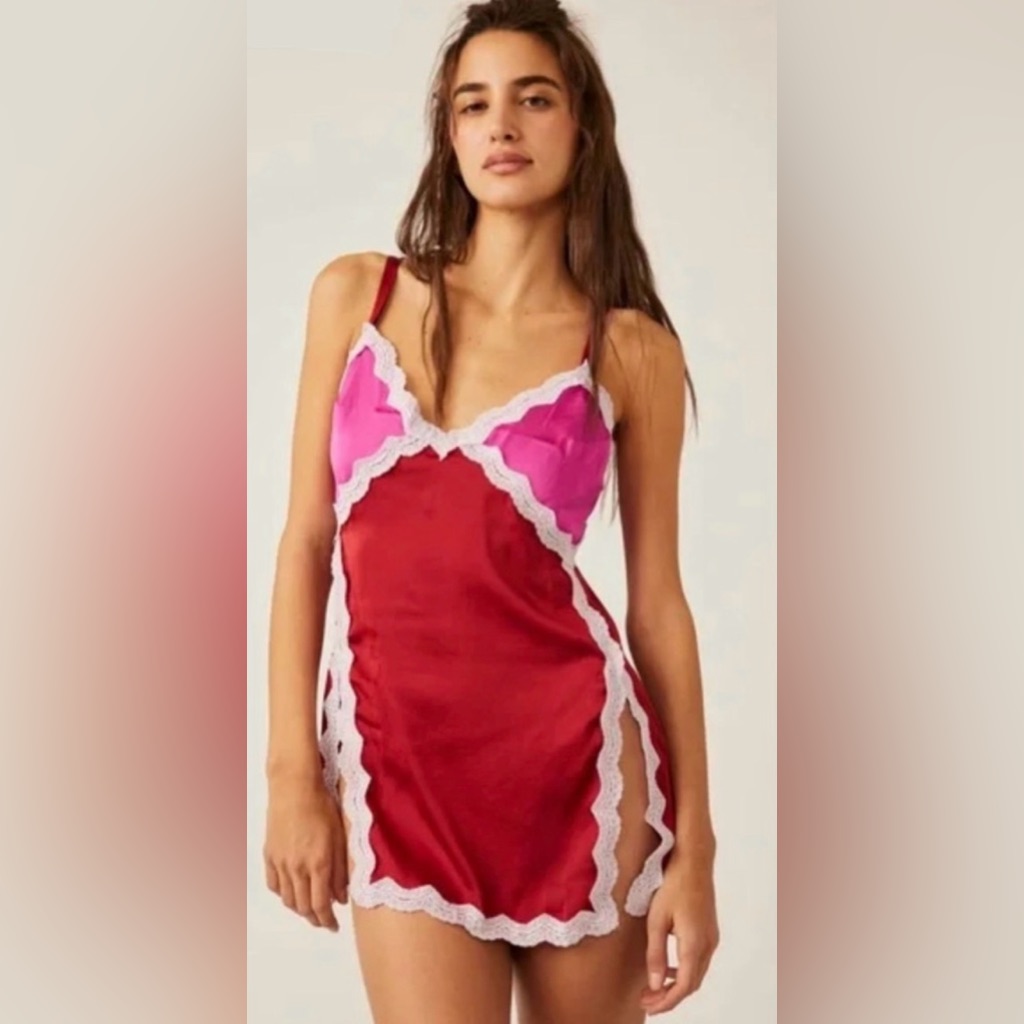Nwt Free People On The Rise Mini Slip Fuschia Frost Combo Size Xs